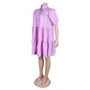 Elegant Women Puff Sleeve Single Breasted Lapel Collar Babydoll Dress Street White Big Swing Loose Smock Shirt Dresses