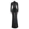 Women Mesh See Though Diamonds Rhinestones Cutout Front Long Sleeve Sexy Party Club Evening Prom Maxi Long Dress
