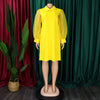 Women Loose Dresses Turn Down Collar with Beading Elegant Office Ladies Occasion Female Casual Long Tulle Sleeves Gowns