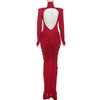 Women High Neck Cutout Back Stacked Ruched Bodycon Midi Maxi Dress Street Sexy Party Education Long Dresses Vestido