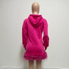 Women Hooded Long Sleeve Fur Hem Sweathirt Style Midi Dress Winter Streetwar Mini Black Dresses Vestidos