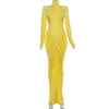 Women High Neck Cutout Back Stacked Ruched Bodycon Midi Maxi Dress Street Sexy Party Education Long Dresses Vestido
