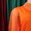 Women Loose Dresses Turn Down Collar with Beading Elegant Office Ladies Occasion Female Casual Long Tulle Sleeves Gowns