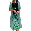 Europe and the United States autumn women's long dress two-piece set of floral print round neck suit petticoat
