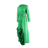Vintage Women Long Sleeve High Side Split Ruched Up Wrap Lapel Collar White Maxi Long Dress Street Dresses
