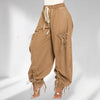 Women Streetwear Drawstring Fly Denim Pants Autumn Loose Safari Style Cargo Harem Hip Hop Jeans