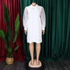 Women Loose Dresses Turn Down Collar with Beading Elegant Office Ladies Occasion Female Casual Long Tulle Sleeves Gowns