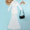Women Mesh See Though Diamonds Rhinestones Cutout Front Long Sleeve Sexy Party Club Evening Prom Maxi Long Dress