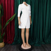 Women Lace Wrap Notched Neck Pleated Blazer Style Dress Office Lady Vintage Sexy Party Three Quarter Sleeve Dresses