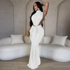 Women O-neck High Split Ruched Stacked Bodycon Midi Maxi Dress Evening Party Club Vestidos Sexy Chic Long Dresses