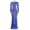 Women Mesh Patchwork Diamonds Rhinestones Bodycon Midi Mermaid Maxi Dress Evening Sexy Party Dresses Vestidos