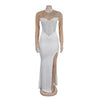 Women Long Sleeve Diamonds Rhinestones High Side Split Mermaid Midi Maxi Dress Even Sexy Party Dresses Vestidos