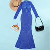 Women Mesh See Though Diamonds Rhinestones Cutout Front Long Sleeve Sexy Party Club Evening Prom Maxi Long Dress