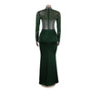 Women Long Sleeve Diamonds Rhinestones High Side Split Mermaid Midi Maxi Dress Even Sexy Party Dresses Vestidos