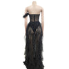 Women Tierred Mesh See Though Off Shoulder Sweetheart Collar Maxi Long Floor Length Dress Evening Sexy Party Dresses