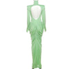 Women High Neck Cutout Back Stacked Ruched Bodycon Midi Maxi Dress Street Sexy Party Education Long Dresses Vestido