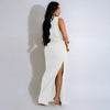 Women O-neck High Split Ruched Stacked Bodycon Midi Maxi Dress Evening Party Club Vestidos Sexy Chic Long Dresses