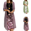 Europe and the United States autumn women's long dress two-piece set of floral print round neck suit petticoat