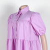 Elegant Women Puff Sleeve Single Breasted Lapel Collar Babydoll Dress Street White Big Swing Loose Smock Shirt Dresses