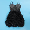 Women Mesh Diamonds Rhinestones Cake Style Big Swing Strap Bodycon Midi Dress Sexy Party Even Dresses Vestidos