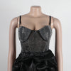 Women Mesh Diamonds Rhinestones Cake Style Big Swing Strap Bodycon Midi Dress Sexy Party Even Dresses Vestidos