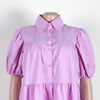 Elegant Women Puff Sleeve Single Breasted Lapel Collar Babydoll Dress Street White Big Swing Loose Smock Shirt Dresses