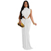 Women O-neck High Split Ruched Stacked Bodycon Midi Maxi Dress Evening Party Club Vestidos Sexy Chic Long Dresses