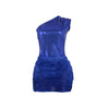 Women One Shoulder Skew Collar Bodysuit + Fur Tassel Bodycon Midi Skirt Dress Set Outfit Two 2Piece Set