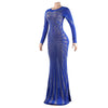 Women Mesh Patchwork Diamonds Rhinestones Bodycon Midi Mermaid Maxi Dress Evening Sexy Party Dresses Vestidos