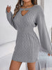Autumn Winter Solid Color Woolen Dress O-Neck Lantern Long Sleeve Hollow Out Knitted Mini Dresses Woman Clothing