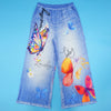 Women Fake Denim 3D floral Print Loose Wide Leg Jogger Pants Streetwear Active Hip Hop Sweatpants Trousers