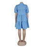 Elegant Women Puff Sleeve Single Breasted Lapel Collar Babydoll Dress Street White Big Swing Loose Smock Shirt Dresses