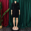 Women Lace Wrap Notched Neck Pleated Blazer Style Dress Office Lady Vintage Sexy Party Three Quarter Sleeve Dresses