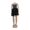 Women Mesh Diamonds Rhinestones Cake Style Big Swing Strap Bodycon Midi Dress Sexy Party Even Dresses Vestidos
