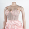 Women Mesh Diamonds Rhinestones Cake Style Big Swing Strap Bodycon Midi Dress Sexy Party Even Dresses Vestidos