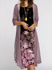 Europe and the United States autumn women's long dress two-piece set of floral print round neck suit petticoat