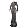 Women Mesh Patchwork Diamonds Rhinestones Bodycon Midi Mermaid Maxi Dress Evening Sexy Party Dresses Vestidos