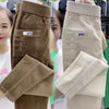 Elegant Women Streetwear Korean Casual Pant Solid Corduroy Harlan Button Pockets Pants Autumn Winter Pants Plus Size