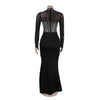 Women Long Sleeve Diamonds Rhinestones High Side Split Mermaid Midi Maxi Dress Even Sexy Party Dresses Vestidos