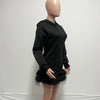 Women Hooded Long Sleeve Fur Hem Sweathirt Style Midi Dress Winter Streetwar Mini Black Dresses Vestidos