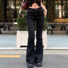 Retro Lace-up Low Rise Pants Streetwear Patchwork Loose Casual for Women Harajuku Straight Trousers Korean