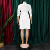 Women Lace Wrap Notched Neck Pleated Blazer Style Dress Office Lady Vintage Sexy Party Three Quarter Sleeve Dresses