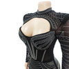 Women Mesh See Though Diamonds Rhinestones Cutout Front Long Sleeve Sexy Party Club Evening Prom Maxi Long Dress