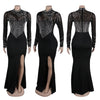 Women Long Sleeve Diamonds Rhinestones High Side Split Mermaid Midi Maxi Dress Even Sexy Party Dresses Vestidos