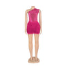 Women One Shoulder Skew Collar Bodysuit + Fur Tassel Bodycon Midi Skirt Dress Set Outfit Two 2Piece Set