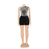 Women One Shoulder Skew Collar Bodysuit + Fur Tassel Bodycon Midi Skirt Dress Set Outfit Two 2Piece Set
