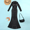 Women Mesh See Though Diamonds Rhinestones Cutout Front Long Sleeve Sexy Party Club Evening Prom Maxi Long Dress