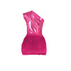 Women One Shoulder Skew Collar Bodysuit + Fur Tassel Bodycon Midi Skirt Dress Set Outfit Two 2Piece Set