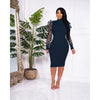 Elegant Women Floral Applique Mesh Long Sleeve Knit Ribbed Sweater Dress Autumn Winter Bodycon Dresses Vestidos