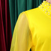 Women Loose Dresses Turn Down Collar with Beading Elegant Office Ladies Occasion Female Casual Long Tulle Sleeves Gowns